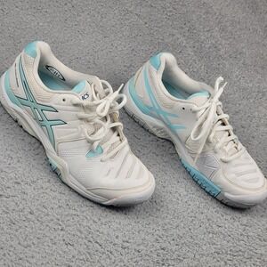 ASICS Gel Challenger Tennis Shoes Womens Size 7 White Blue Athletic Sneakers